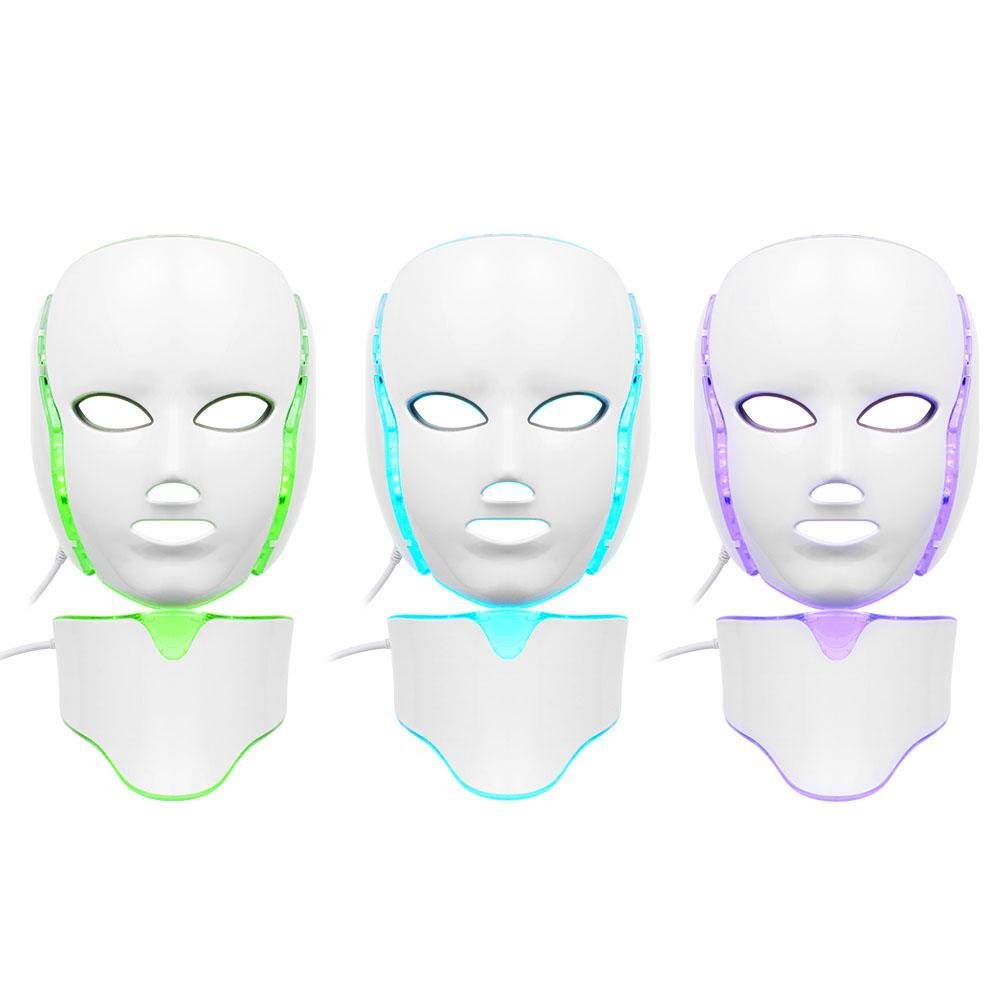 PTD Photon LED Face and Neck Mask 7 Color LED Treatment Skin Whitening Firming Facial Beauty Mask Electric Anti Aging Mask - CSTrueBeauty